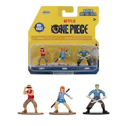 Jada Toys One Piece Netflix Luffy Nami Zoro Nano Metalfigs 3-Pack Die-Cast Figures Set Series 1