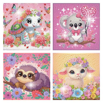 FQOVKYN 4Pcs 5D Cute Animals Diamond Art Kits for Kids, DIY Diamond Art Painting Mosaic Kits for Adults Beginner, Full Drill Small Diamond Gem Art
