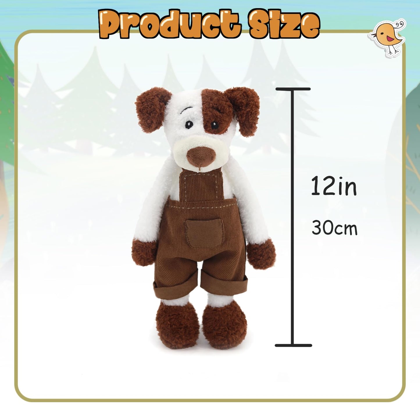 JamieCare 12" Irresistibly Soft Dog Plush Stuffed Animal Figure in Charming Corduroy Overalls - A Delightful Plush Collection Machine Washable Toys