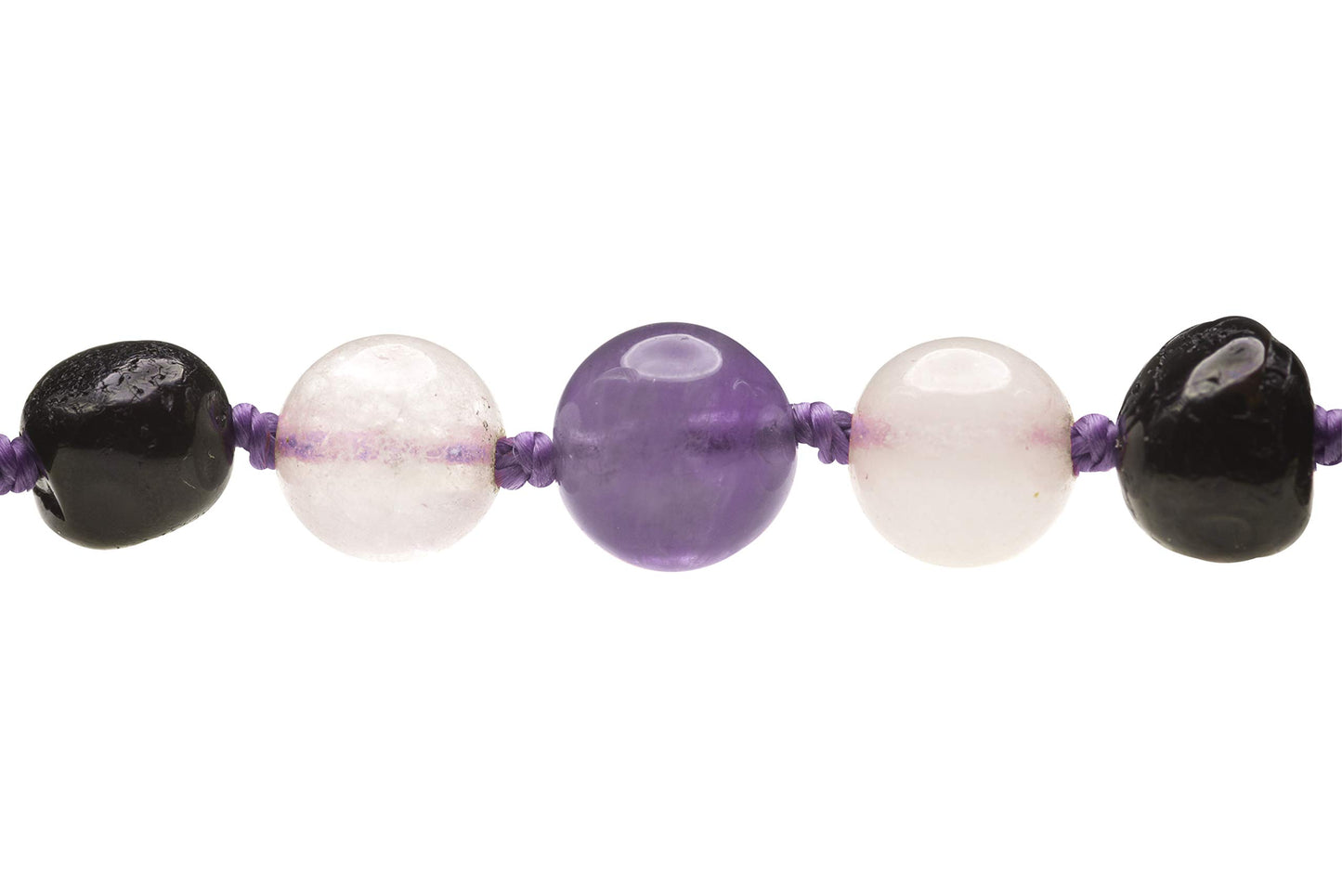 Genuine Amber Necklace from Baltic Sea Made with Polished Cherry Rose Quartz and Amethyst 34 cm (13.4 Inches)