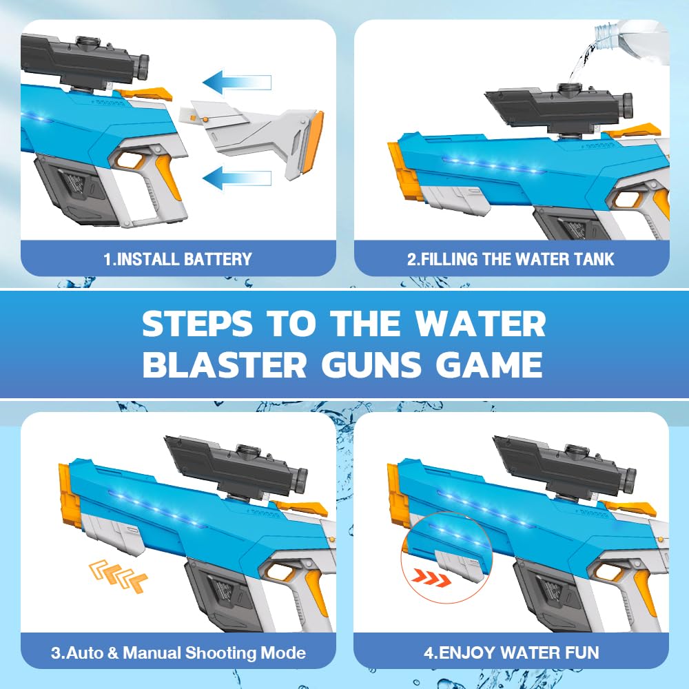 Electric Water Blaster for Adults Kids, Automatic Squirt Toy with with Light Up and Large Capacity, Comes with 2 Modular Batteries, 26-32 FT Range
