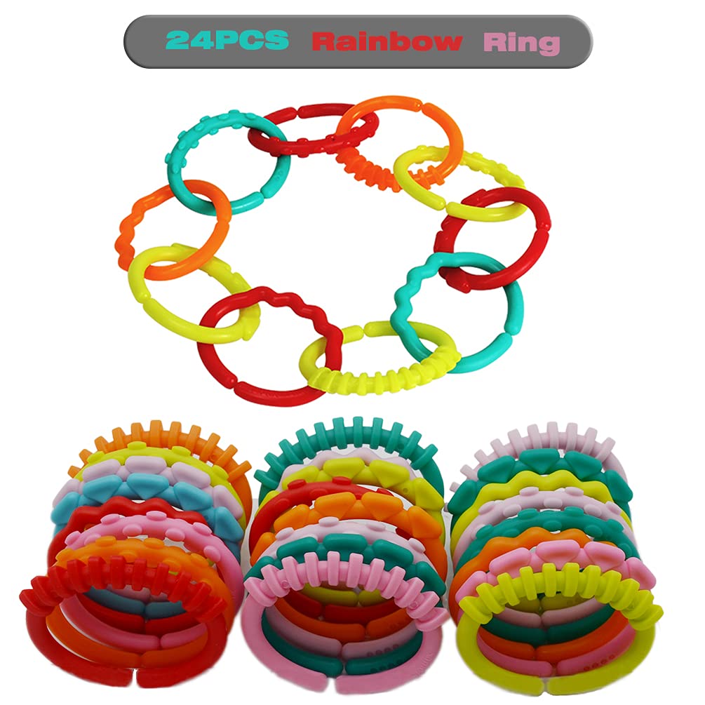 COLVWOFA 24 Pack Baby Rings Link Toys for Hanging Toy, Connecting Rings Toys for Infant Boy Girl, Early Learning Toys Car Seat and Stroller Travel