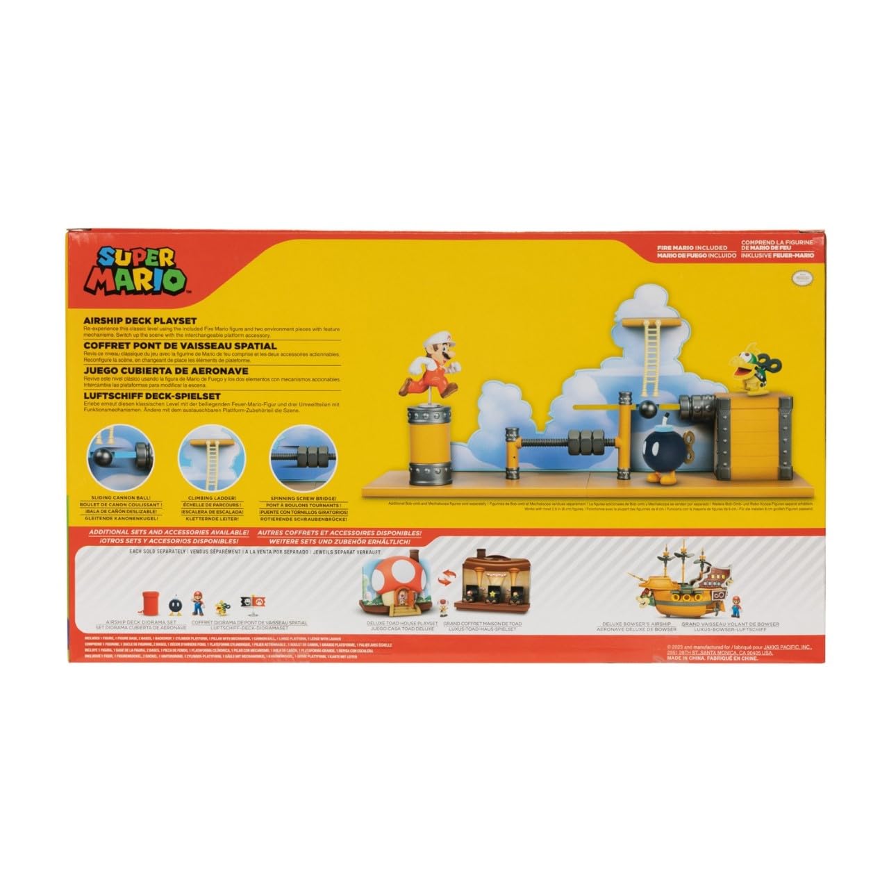 Super Mario Deluxe 2.5in Bowser's Air Ship Playset with Fire Mario Action Figure, Rope Ladder and Screw-Bolt Obstacles