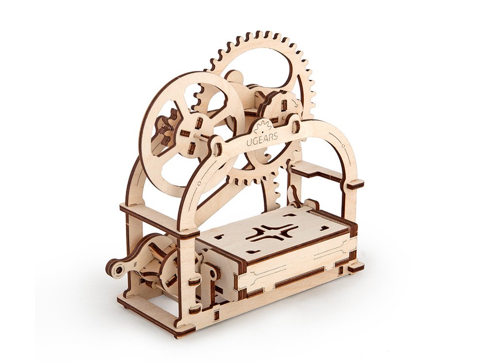 Ugears Mechanical Etui 3D Puzzle, Wooden Building Blocks, Decorative Desktop Business Card Holder, Brain Teaser Game for Teens and Adults