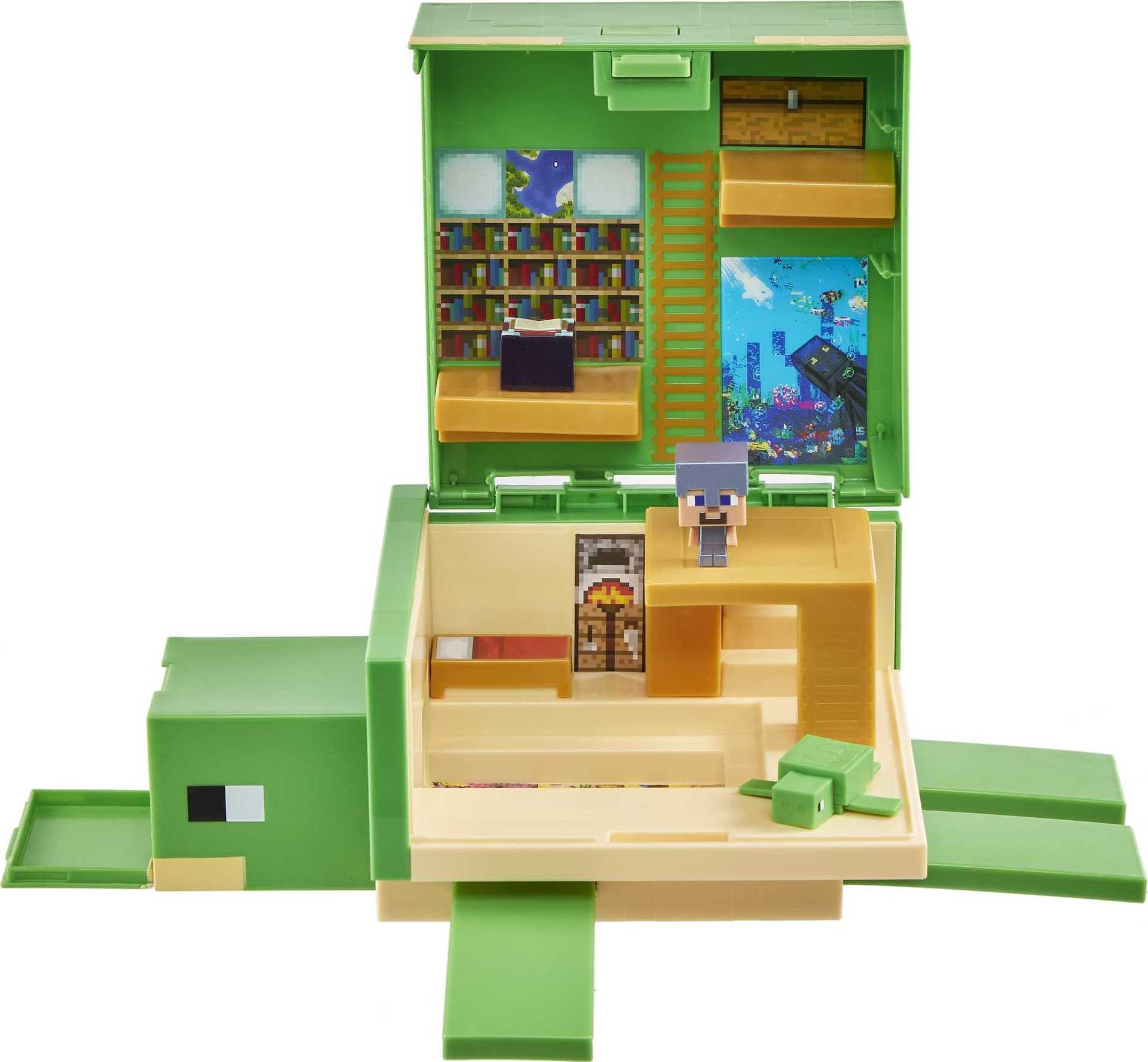 Mattel Minecraft Transforming Turtle Hideout, Authentic Pixelated Video-Game Role Play, Electronic, Action Toy to Create, Explore and Survive, Steve