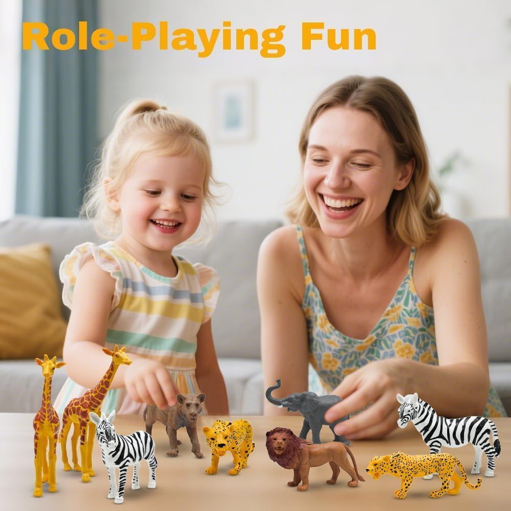 Safari Animals Figures, Plastic Zoo Animals Toys for Toddlers 1-3, Realistic Jungle Animal Figurines for Kids 3-5, 12Pcs Wild African Toys Birthday