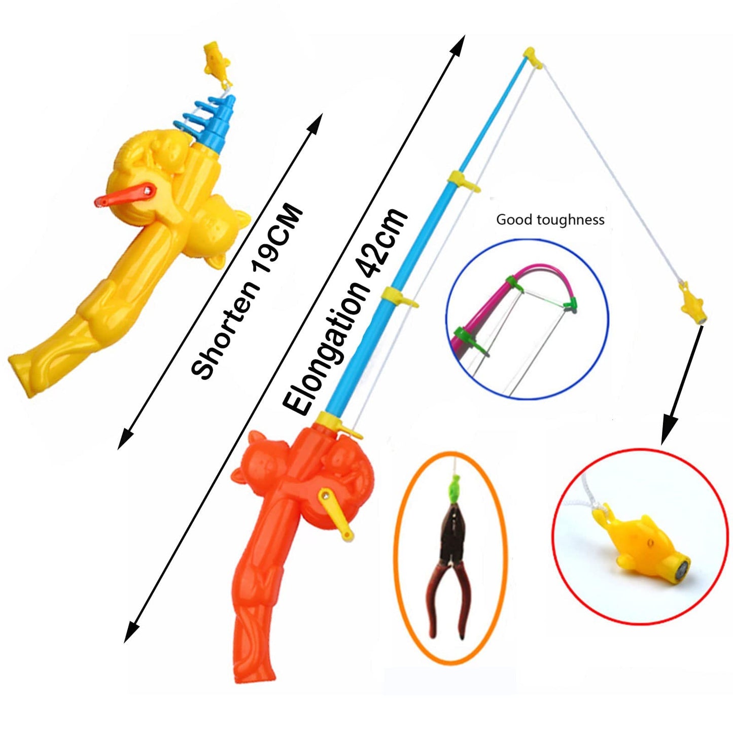 Timisea 6 Pieces Fishing Rod Magnetic Fishing Game Educational Learning Toys 3 Colors Plastic Floating Fish Toddler Color Ocean Sea Animals