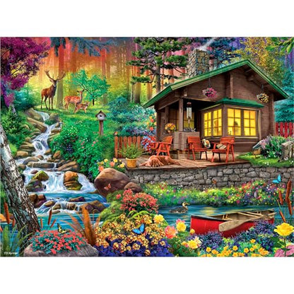 White Mountain 500 Piece Jigsaw Puzzle Spring Flowers, Cabin in The Woods