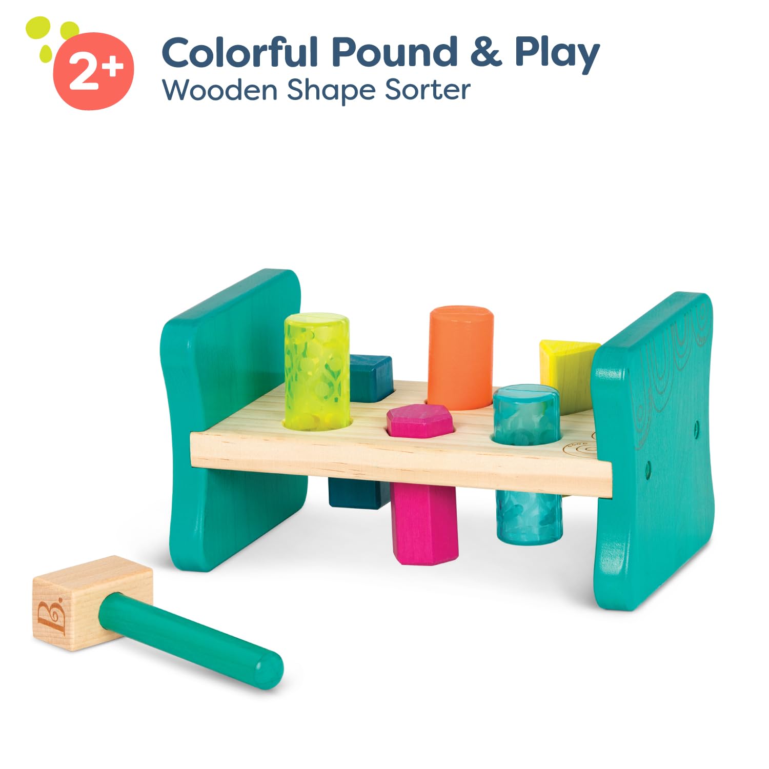 B. toys Wooden Shape Sorter, Colorful Pound & Play