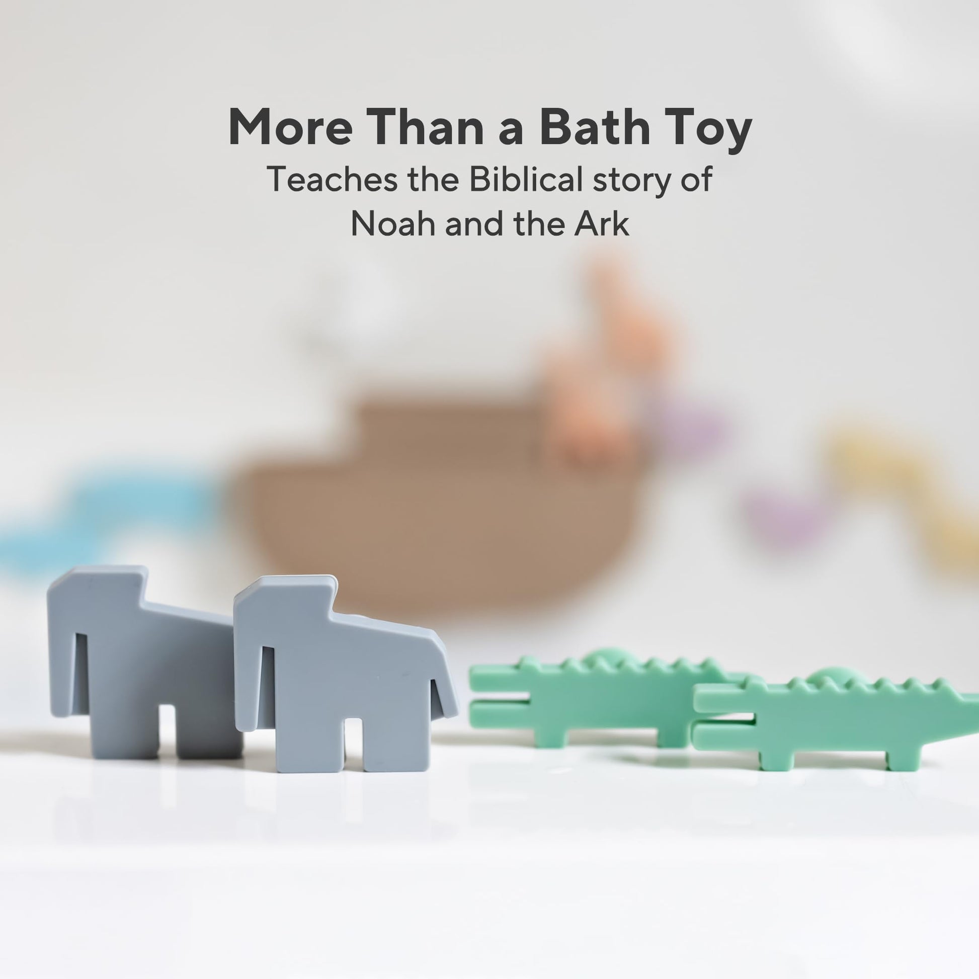 Noah's Ark Suction Toys - 1 Ark, 14 Animals (7 Pairs) - Toddler Bath Toys, Baptism Gifts for Boys, Mold Free No Hole Silicone