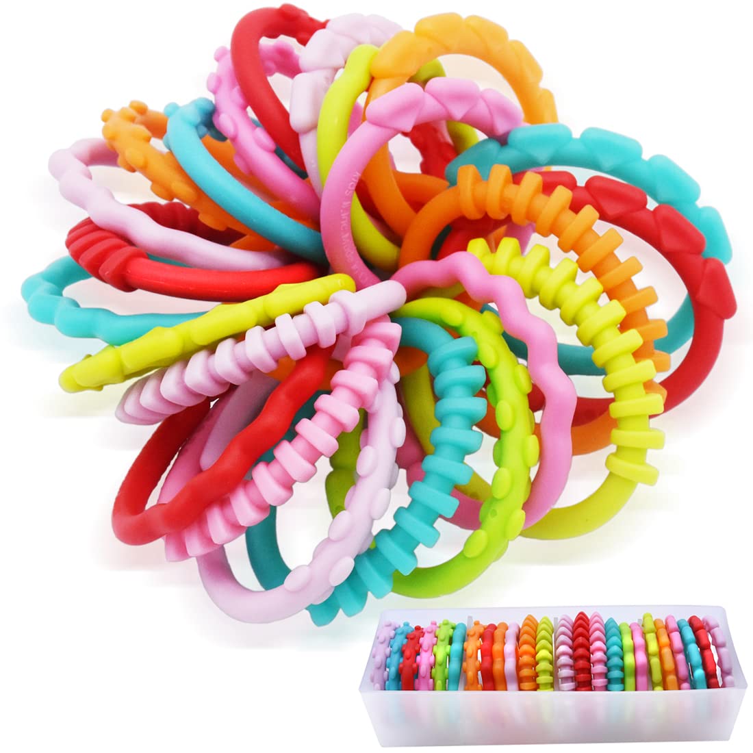 COLVWOFA 24 Pack Baby Rings Link Toys for Hanging Toy, Connecting Rings Toys for Infant Boy Girl, Early Learning Toys Car Seat and Stroller Travel