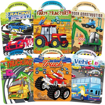 Elfew 6 Pack Car Sticker Books for Toddlers 2-4, Reusable 3D Puffy Vehicle Stickers for Boys 3-5, Construction Trucks Racing Mess Free Activity Set