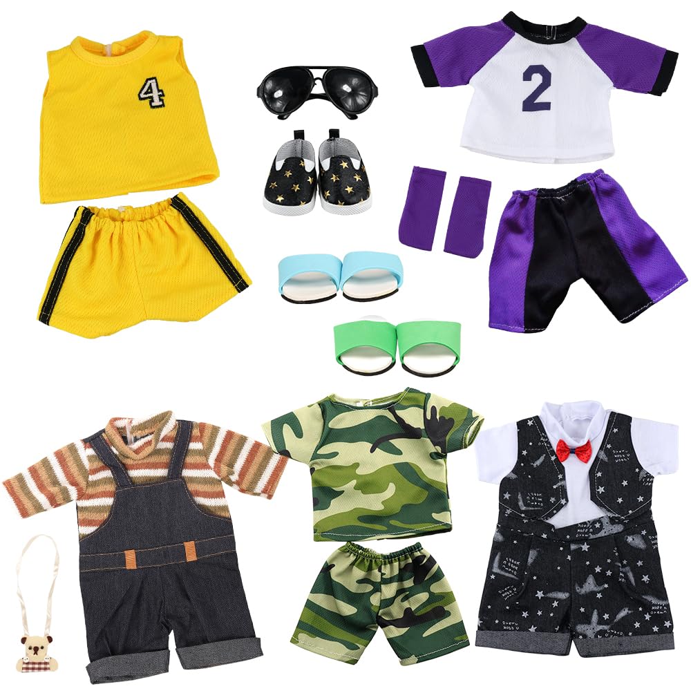 BARWA Boy Doll Clothes 5sets Boy Dolls Clothes 2 Pairs Shoes 1 Pair Glasses Compatible for 18 Inch Doll Outfit