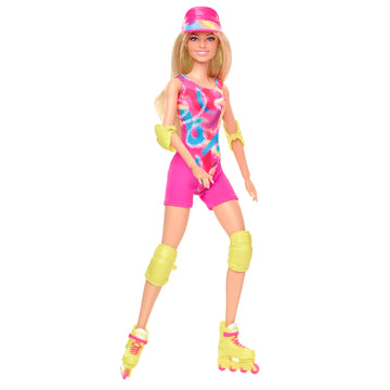 Barbie The Movie Margot Robbie - Skating Doll with Neon Outfit, Retro Gymnastics Suit, Pink Biker Shorts, Sun Shield, Neon Green Hoop Earrings