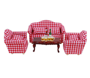 NWFashion Miniature Dollhouse Furniture 1/12 Scale Sofa Chair Sets with Beer (RED)