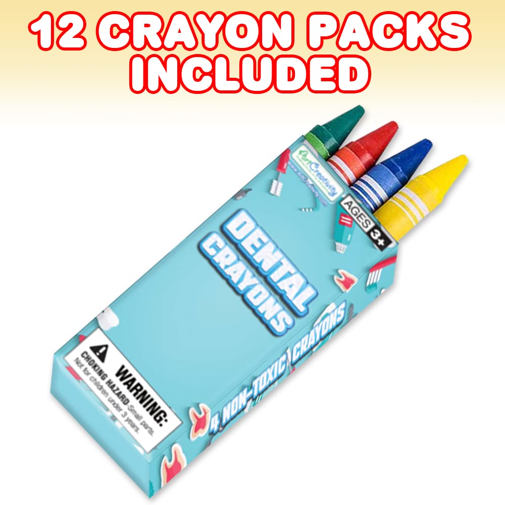 ArtCreativity Dental Coloring Book Kit for Kids - Includes 12 Mini Coloring Books and 12 Boxes of 4 Crayons Each - Fun Birthday Party Favors, Party