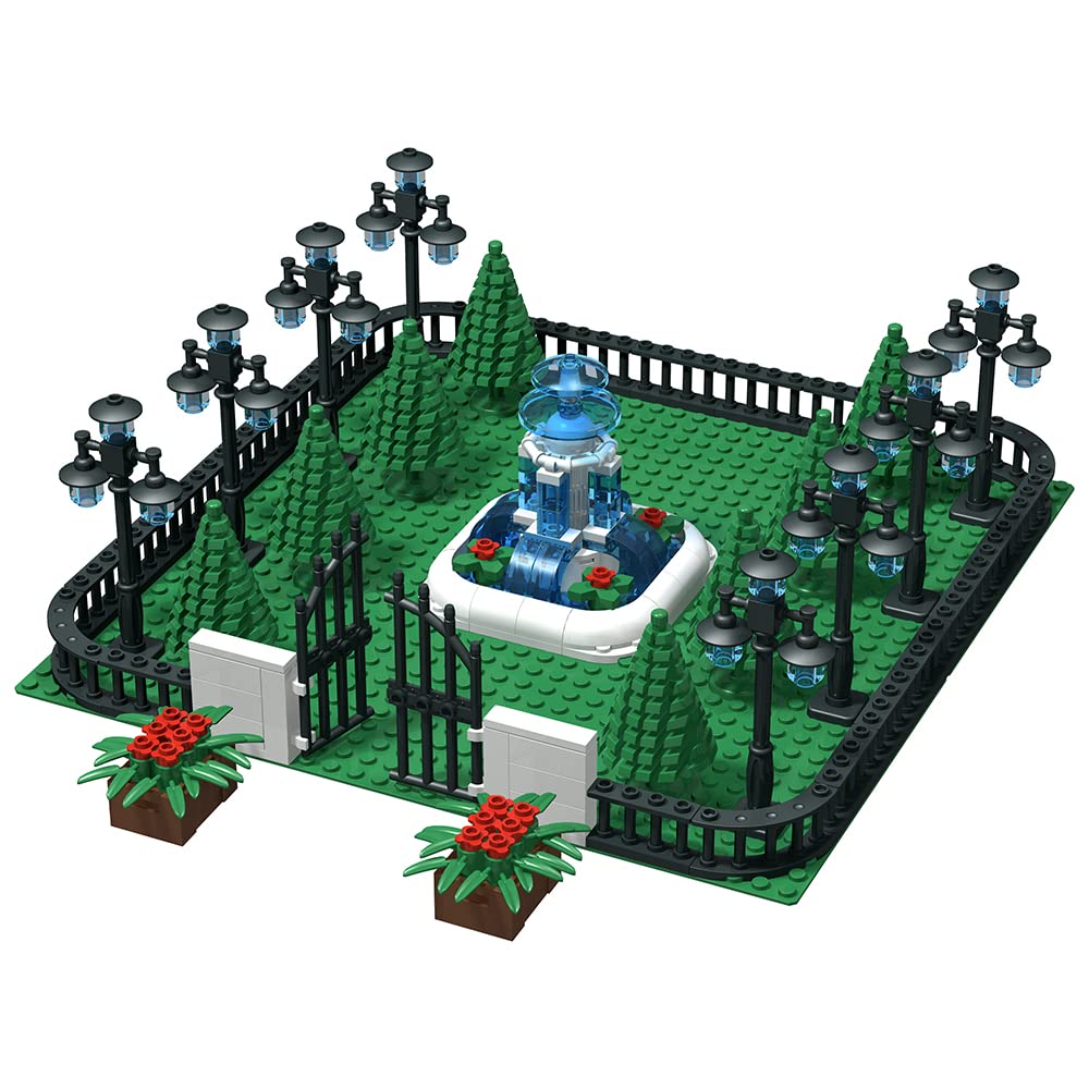 Nicolababe Building Block Education Toy - Street Lamp Street Light & Tree Fences Sets & Entrance Door and Park Fountain - Building Bricks Accessories