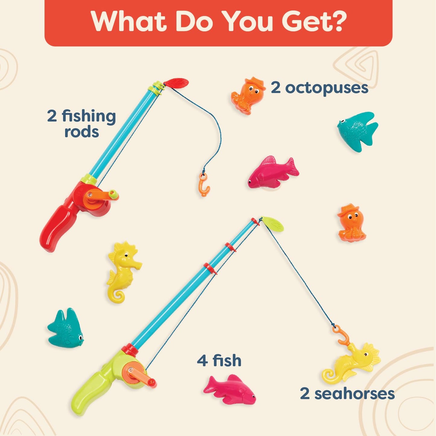 B. toys - Little Fisher's Kit - Magnetic Fishing Adventure Set with Dual Rods, Eight Colorful Aquatic Figures - Ideal Bath Time, Pool Activity