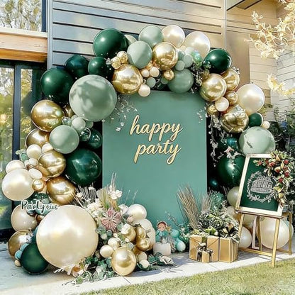 Emerald Green Gold Balloon Arch Kit Double Stuffed Dark Dusty Green Pearl White Sand Latex Balloon Garland for Birthday Baby Shower Wedding
