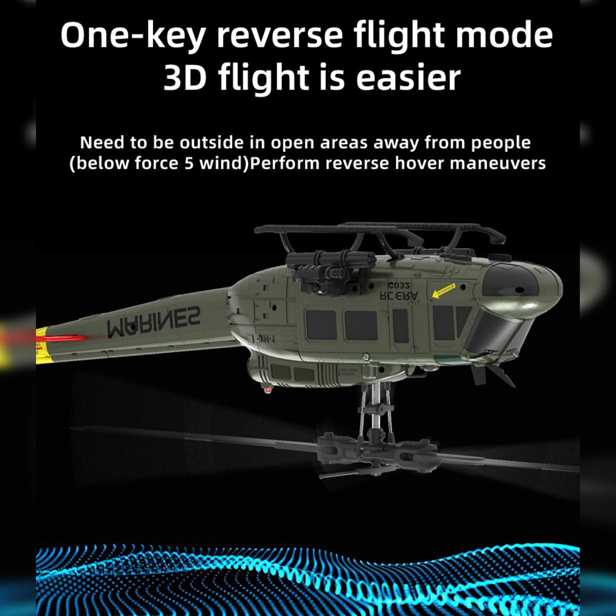 XMBRICDIYY UH-1 Huey RC Helicopter, 1/48 2.4G 6CH Flybarless RC Helicopter Model with Optical Flow Positioning, Outdoor Airplane for Beginner (RTF
