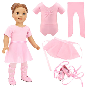 BARWA 18 Inch Doll Clothes Ballet Ballerina Outfits Dance Dress Custume Compatible with 18 Inch Dolls - 4 PCS Leotard with Tutu Skirt, Tights
