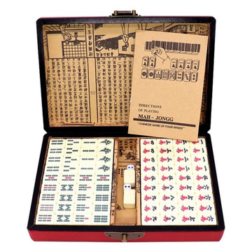 LinaLife Chinese Mahjong Toy Set, Classic Board Game 144 Tiles Set with a Wooden Box asy-to-Read Game Set Travel Mahjong Set Portable Size and Light