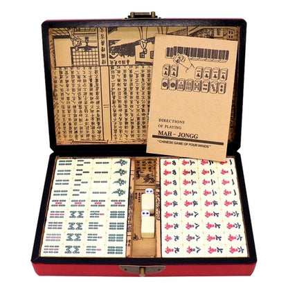 LinaLife Chinese Mahjong Toy Set, Classic Board Game 144 Tiles Set with a Wooden Box asy-to-Read Game Set Travel Mahjong Set Portable Size and Light