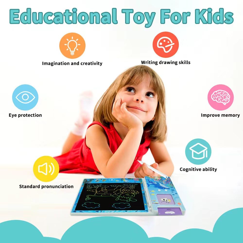 DKQFOO 2-in-1 LCD Writing Tablet & Talking Flash Cards for Kids