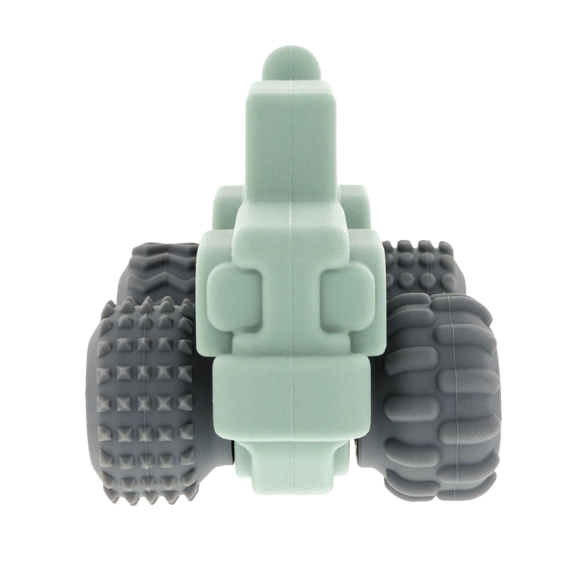 Nuby Silicone Teether Toy for Babies - Textured Teething Green Jeep Car with Moving Wheels - Soothes Sore Gums - Encourages Tactile Development