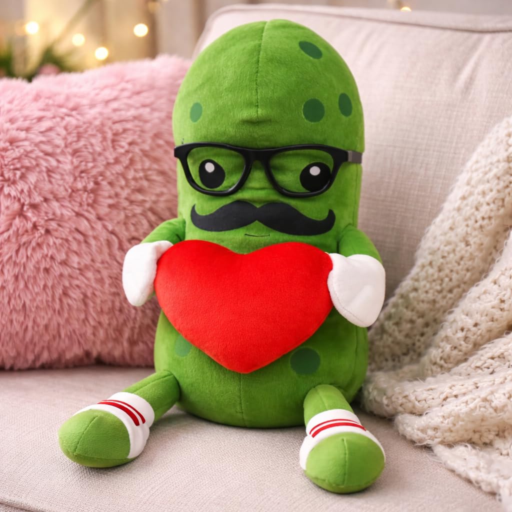 Mr. Pickle with Love Heart Valentines Day Plush Toy - 12 Inch Funny Stuffed Pickle Doll, Cute Hugging Plush Gift for Kids, Couples, Pickle Lovers