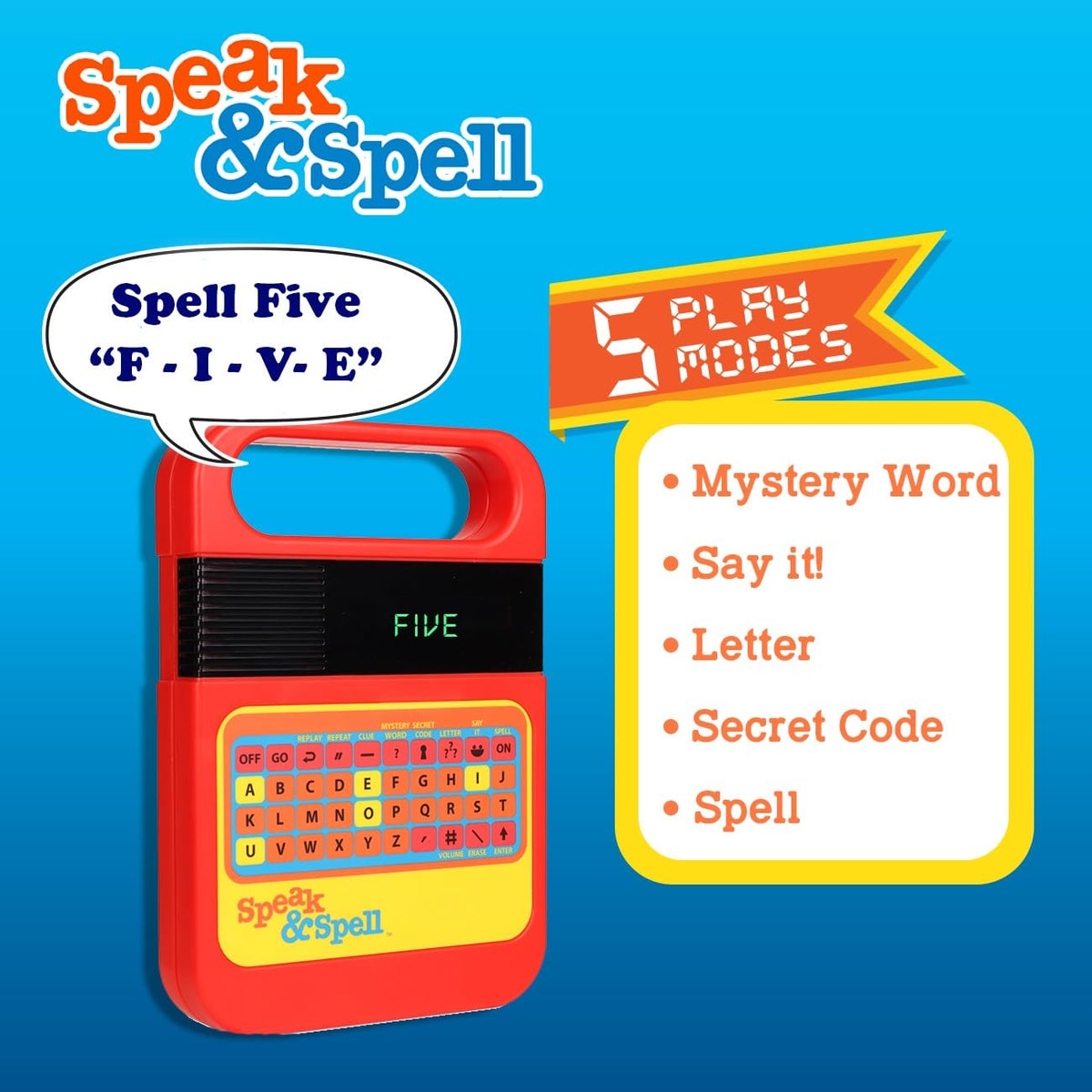 Speak & Spell Electronic Game - Educational Learning Toy, Spelling Games, 80s Retro Handheld Arcade, Autism Toys, Activity for Boys, Girls, Toddler