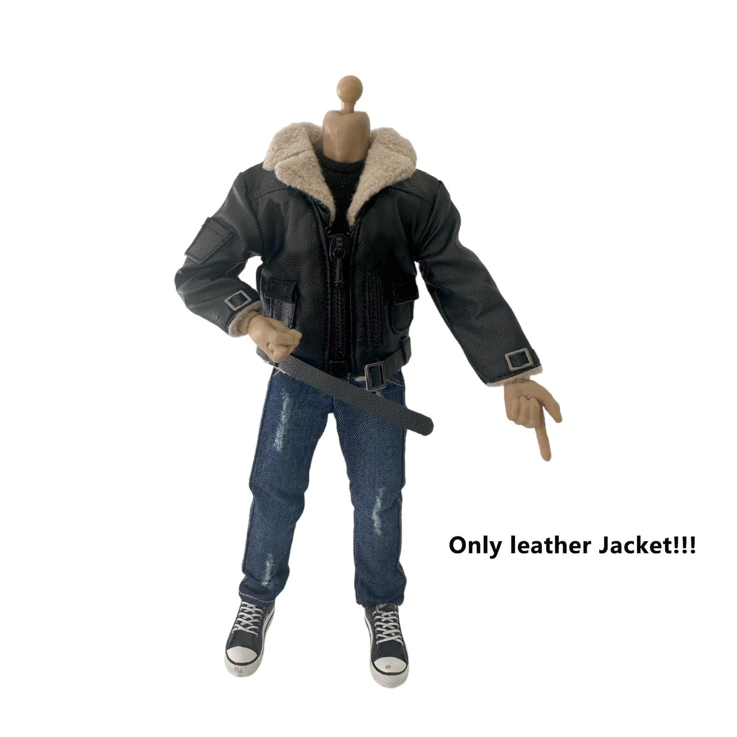 1/12 Action Figure Clothes,Leather Jacket for 6 inch Male Action Figures,6 inch Male Jackets. (Style 3-Fur Collar Black)