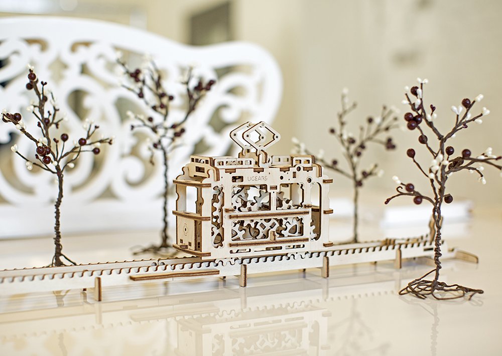 Ugears Tram with Rails - 3D Puzzle Self Propelled Mechanical Wooden Model
