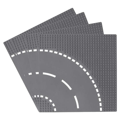Feleph Classic Road Street Base Plates, City Town Curve Road Building Kit, 25 x 25 cm Baseplate for Building Bricks Compatible with All Major Brands