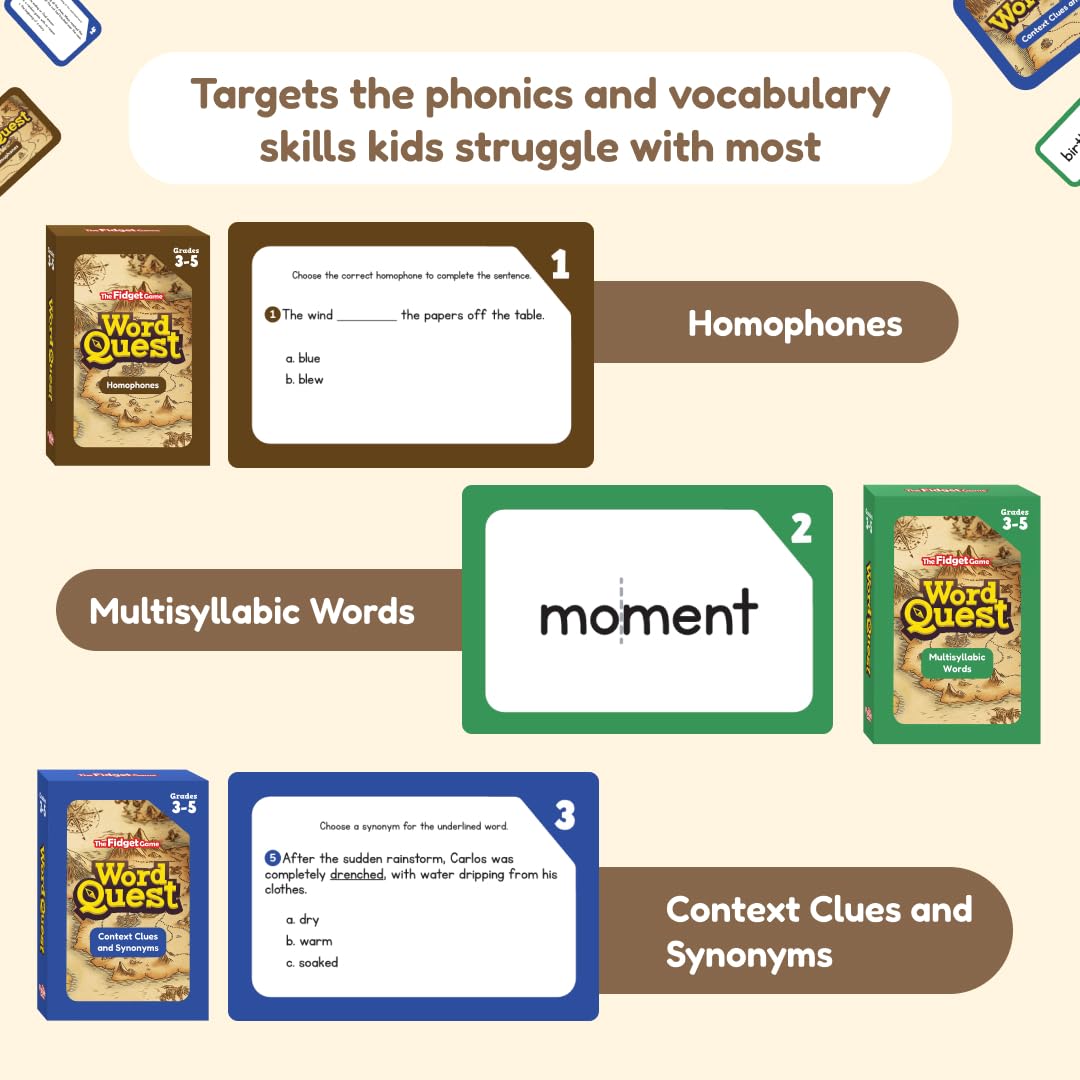The Fidget Game Word Quest, Vocabulary Building Flash Card Game, Grades 3-5