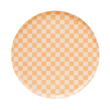 Jollity & Co Check It! Dinner Plates - Peaches N' Cream Paper Plates - Pack of 8 Paper Plates Disposable - Checkered Pattern Party Plates for Baby