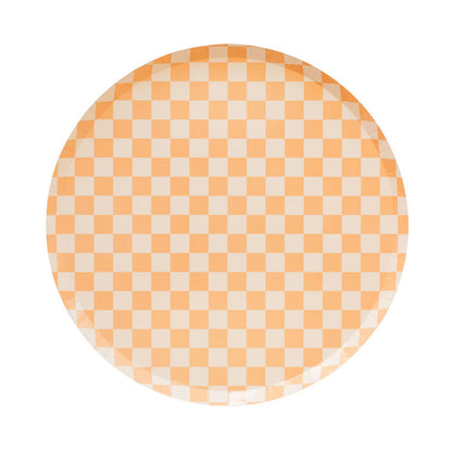 Jollity & Co Check It! Dinner Plates - Peaches N' Cream Paper Plates - Pack of 8 Paper Plates Disposable - Checkered Pattern Party Plates for Baby
