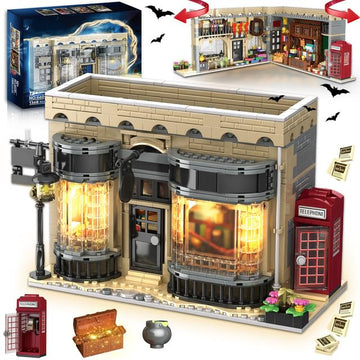 PleyWalden Grocery Store Building Blocks for Adults, for Diagon Alley Building Set with LED Light, Shop Window and Telephone Booth, House Toy for Home