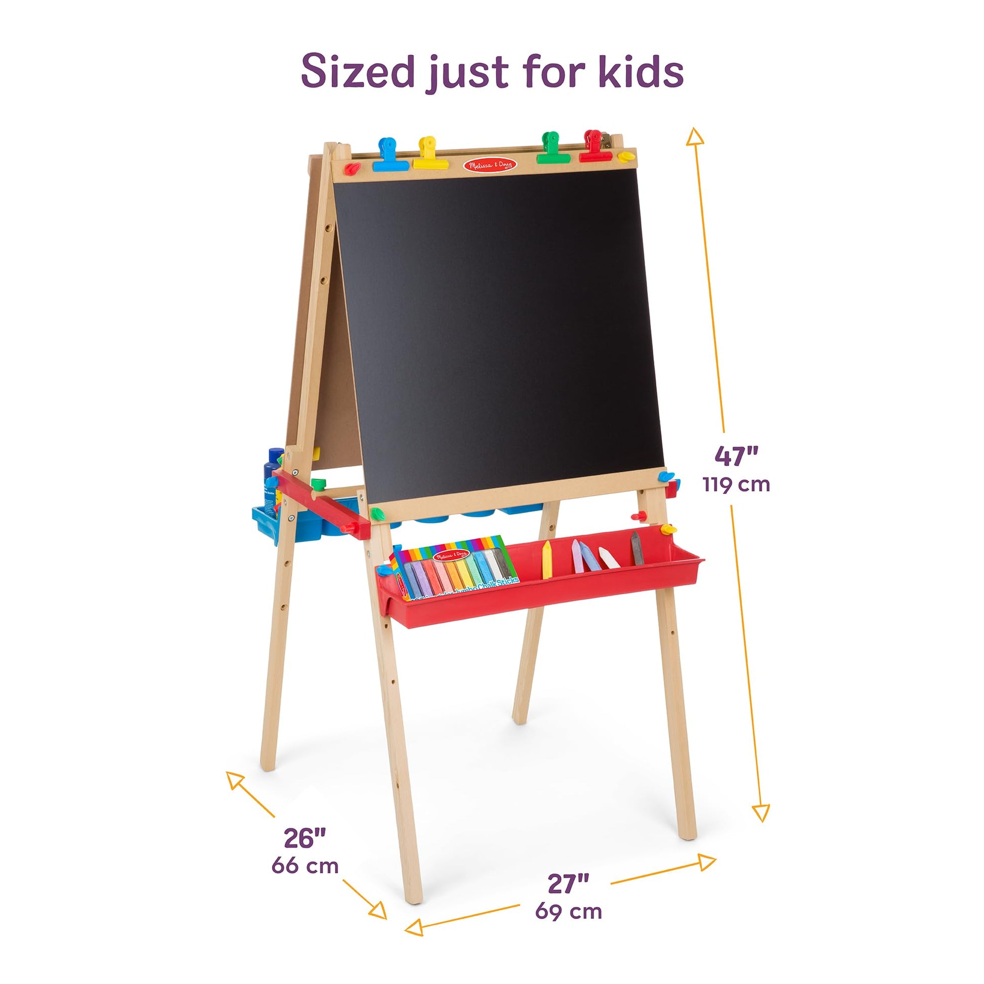 Melissa & Doug Deluxe Wooden Art Easel for Kids with Dry-Erase Board, Chalkboard & Drawing Paper Roller, Folding Double-Sided Toddler Easel, Preschool