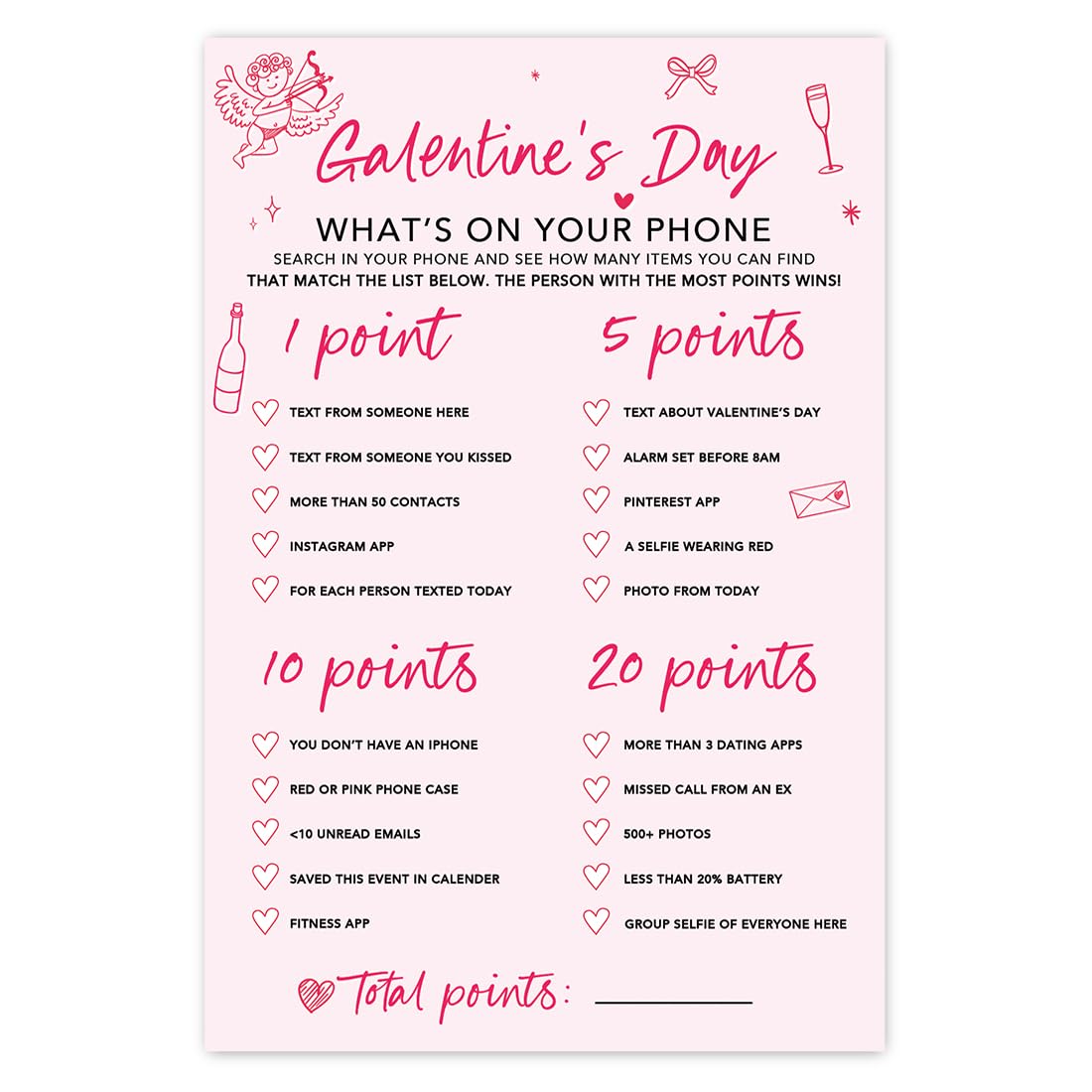 Andaz Press 4"x6" Galentines Day Games For Women, Bows & Cupid Galentine's What's On Your Phone, Fun Galentines Activities, Brunch Drinking Games