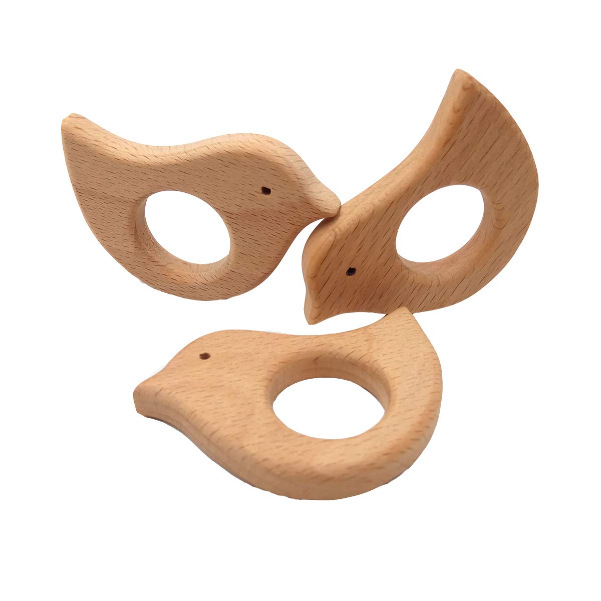 10pcs Lovely Cartoon Wood Bird Montessori Toy Pure Natural Animal Shape Beech Wooden Toys Handmade Pattern DIY Jewelry Making Necklace Pendant (Bird