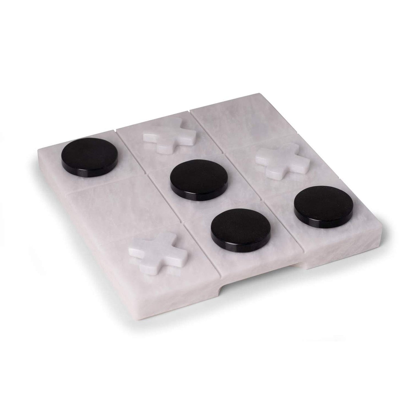 Bey-Berk Marble Tic Tac Toe Set, 9" x 9" White Board with Black & White Playing Pieces, Elegant Coffee Table Game