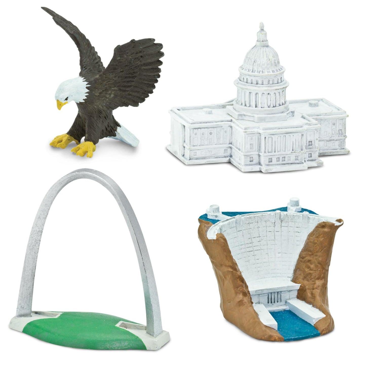 Safari Ltd. USA Super Toob - Toy Figures of Lincoln Memorial, Hoover Dam, Liberty Bell, Alamo, Mt. Rushmore, Statue of Liberty, Capital, White House
