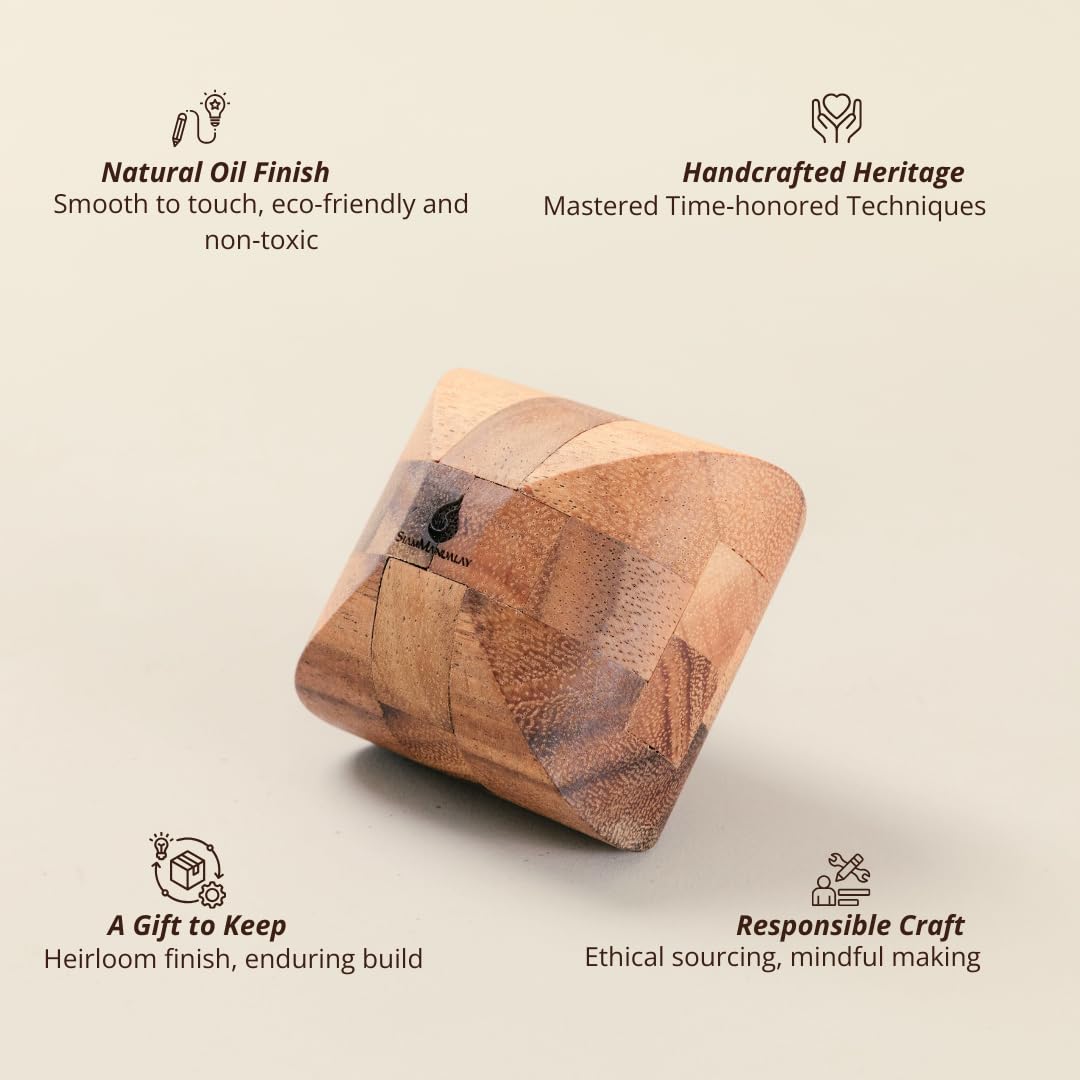 Ascher: 3D Wooden Puzzle Brain Teaser for Adults - Handcrafted Interlocking Logic Game - Unique STEM Gift & Desk Decor - Challenging Mental Puzzle by