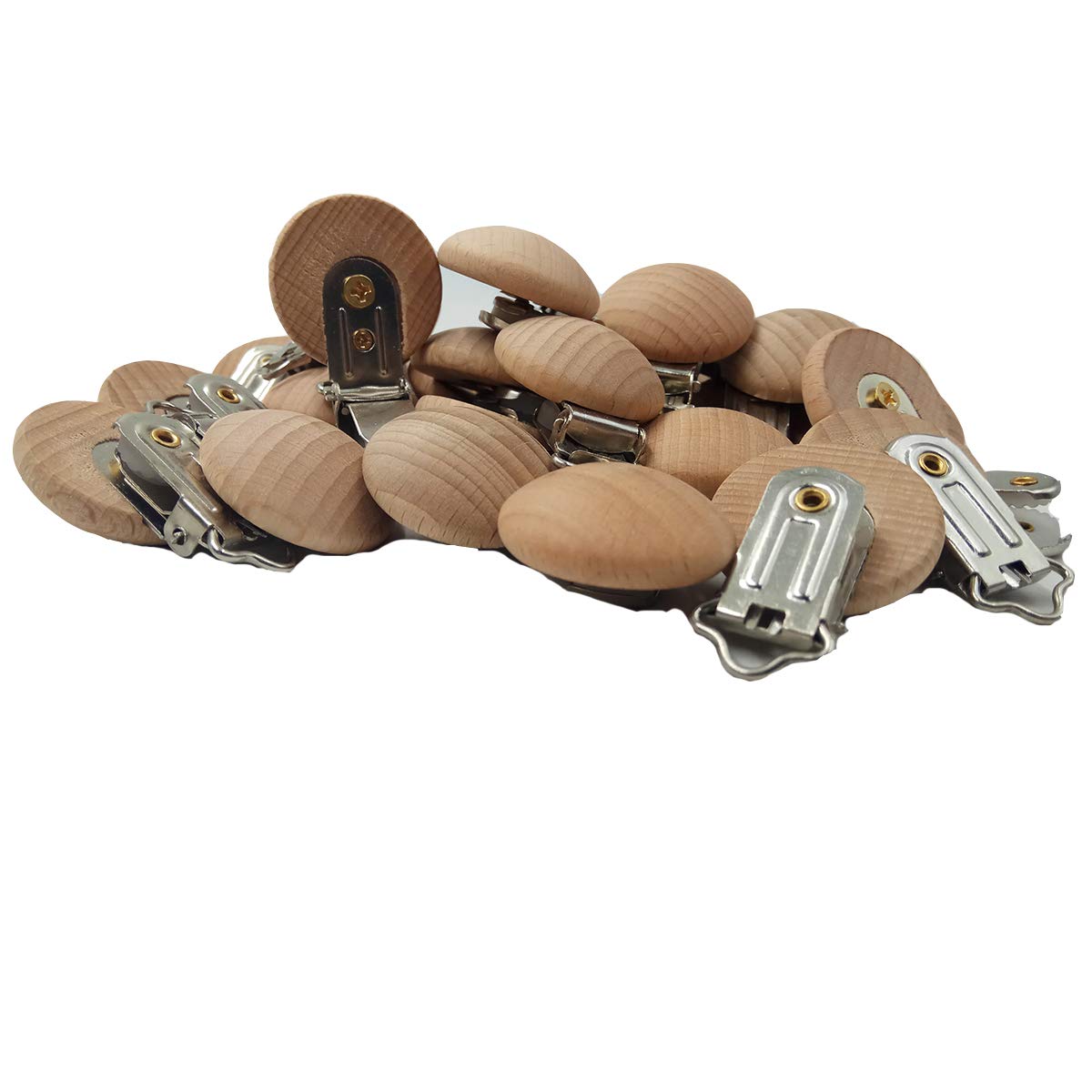 10pcs Natural Beech Wooden Fixed Strap Clips Round Head Shape Suspenders Clip Craft Hooks Clothes Fasteners Holder (3cm/10pcs)