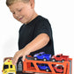 Sunny Days Entertainment Maxx Action 17’’ Vehicle Transport with 4 Diecast Trucks - Bright Lights and Car Sounds | Friction Powered Trailer | 6 Piece