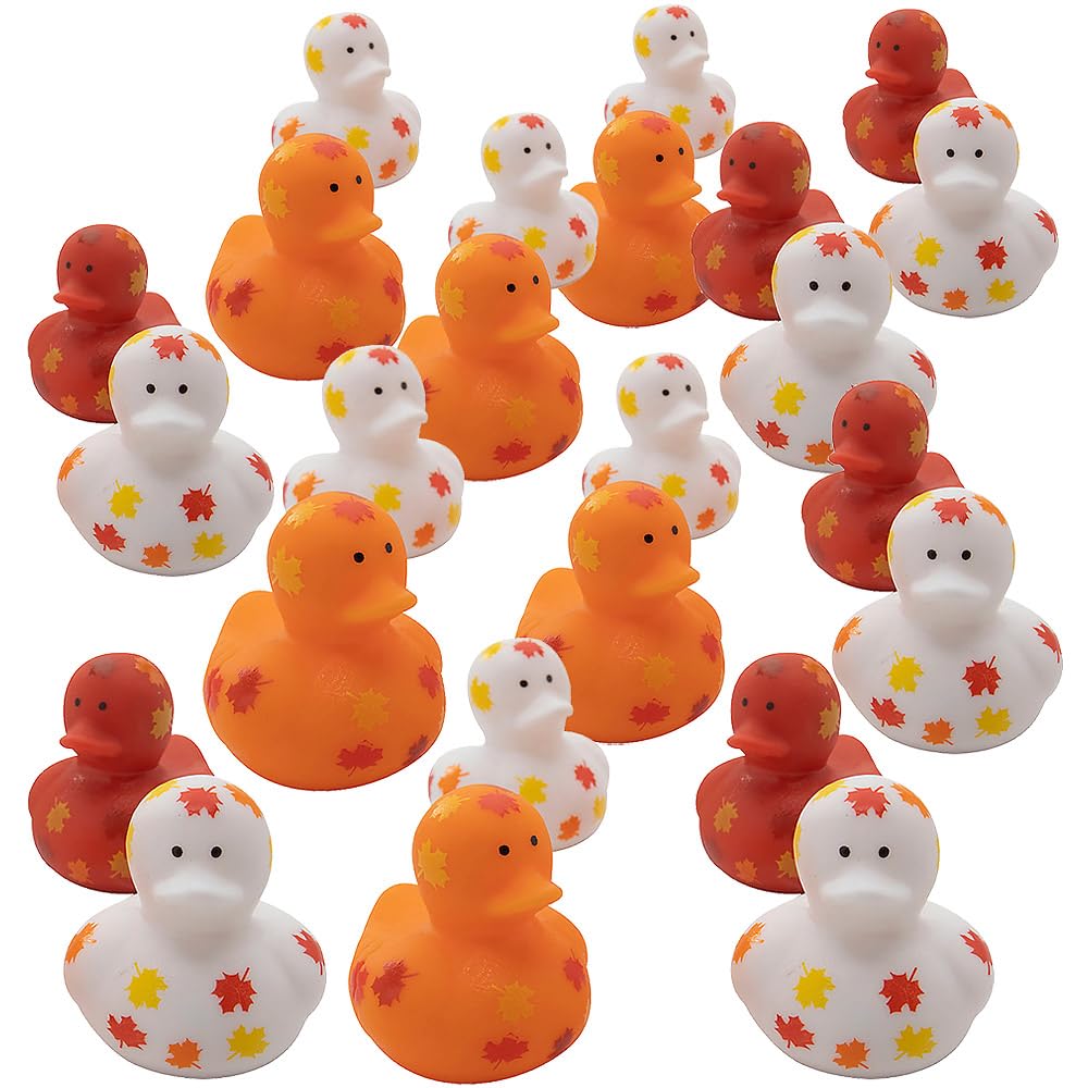 Fun Express Mini Fall Leaf-Printed Rubber Ducks - 24 Pc