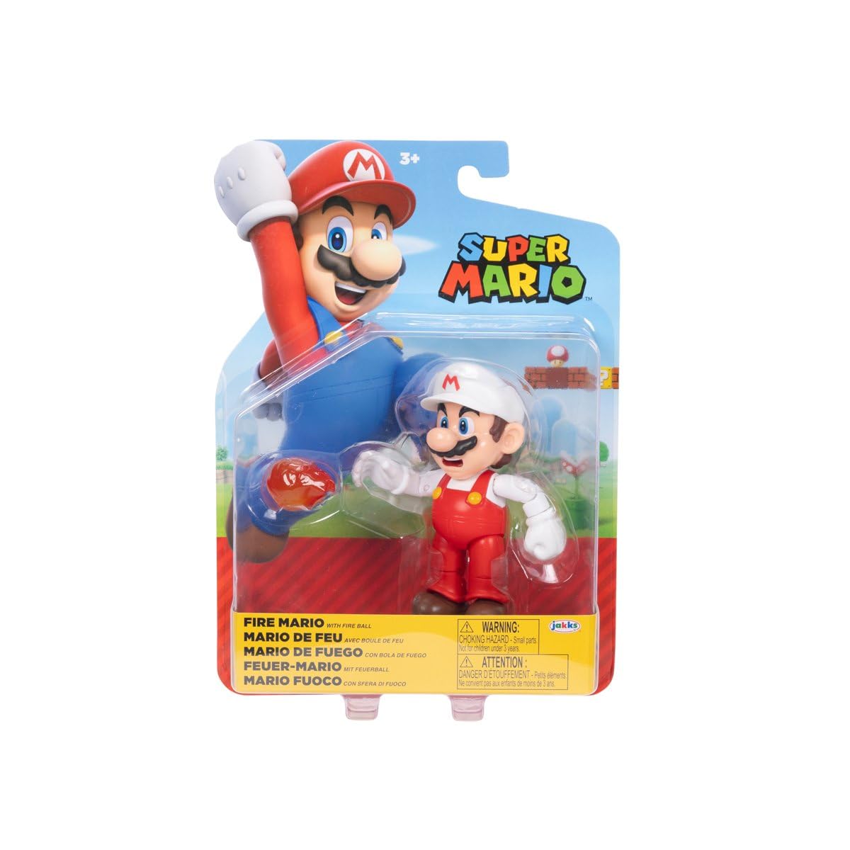 Super Mario Fire Mario 4 Inch Action Figure with Fireball