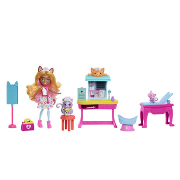 Enchantimals Doll and Playset, City Tails, Feel Fine Dr's Office with Doll, Cat Figure, Furniture and Accessories, Gifts for Kids, HLH22