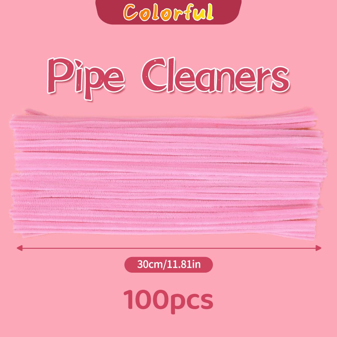 Bundooraking Pink Pipe Cleaners for Crafts - 12in Chenille Stems, Art and Craft Supplies for DIY Projects, Decorations, and Creative Crafting